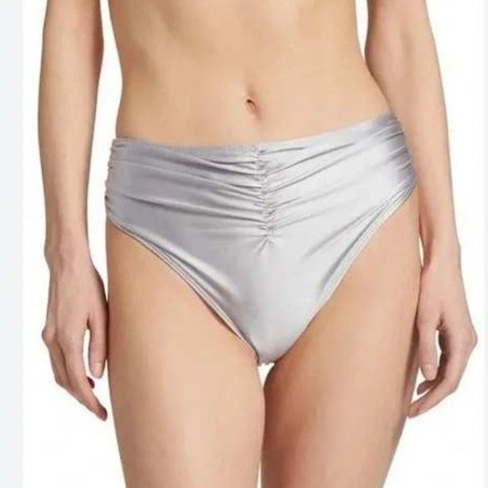 Good American‎ Good Waist Ruched Bikini Bottom Women 2/Medium Silver High Waist